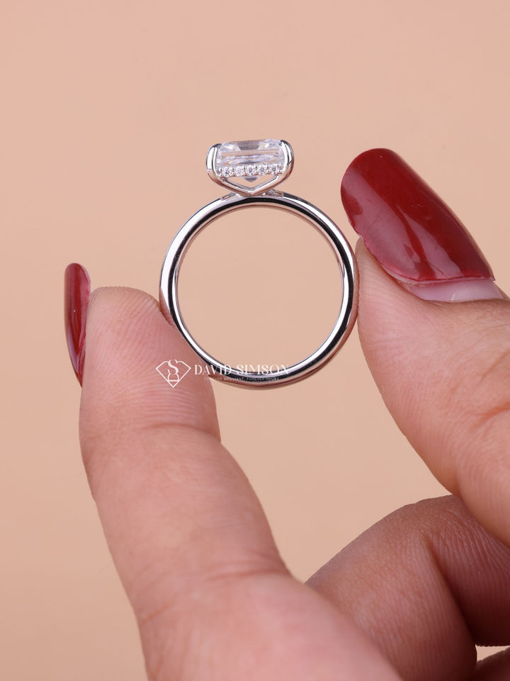 1.50CT-2.50CT Radiant Cut Moissanite Diamond Hidden Halo Engagement Ring