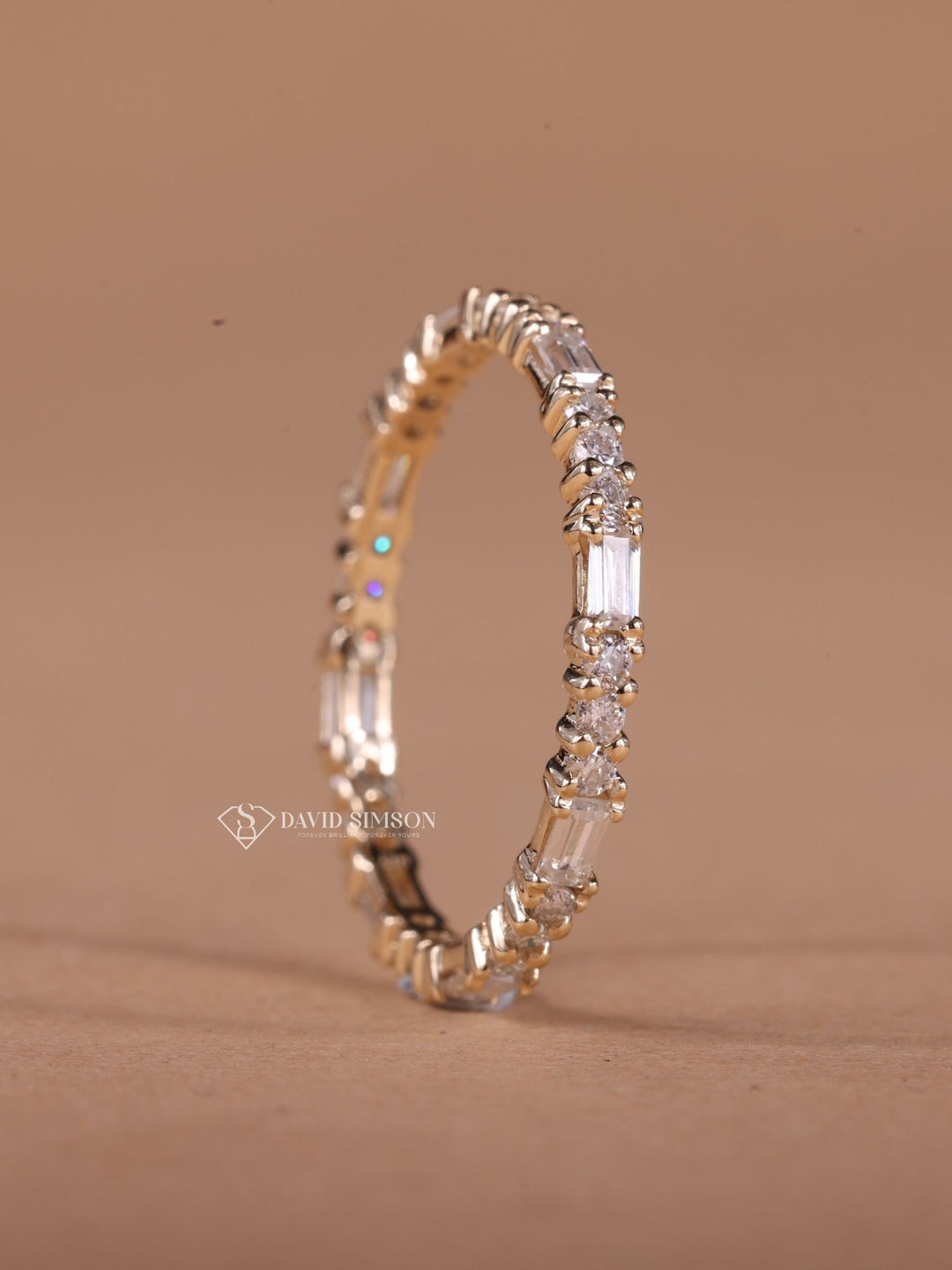 Round & Baguette Cut Moissanite Diamond Full Eternity Wedding Band