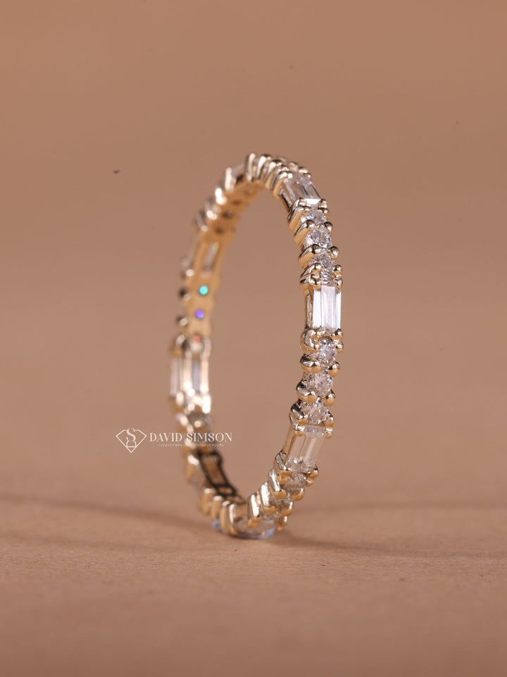 Round & Baguette Cut Moissanite Diamond Full Eternity Wedding Band