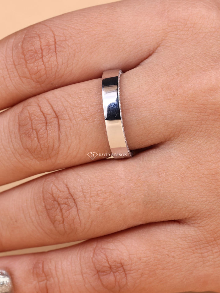 Round Cut Moissanite Diamond Plain White Gold Wedding Band