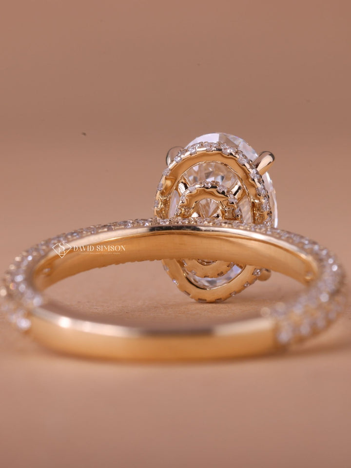 3.0CT-4.0CT Oval Cut Moissanite Diamond Hidden Halo & Pave Engagement Ring