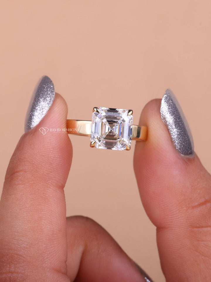 1.50CT-2.50CT Asscher Cut Moissanite Diamond Thick Band Engagement Ring