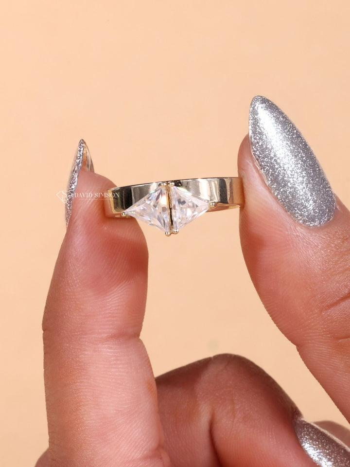 0.50CT Trillion Cut Moissanite Diamond Two Stone Engagement Ring