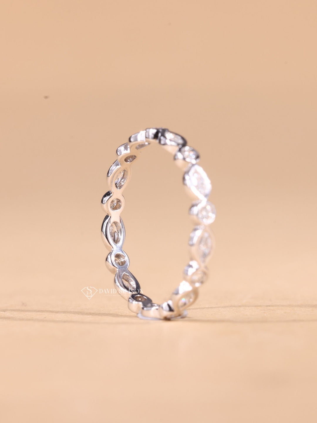 Round & Marquise Cut Moissanite Diamond Bezel Set Eternity Wedding Band