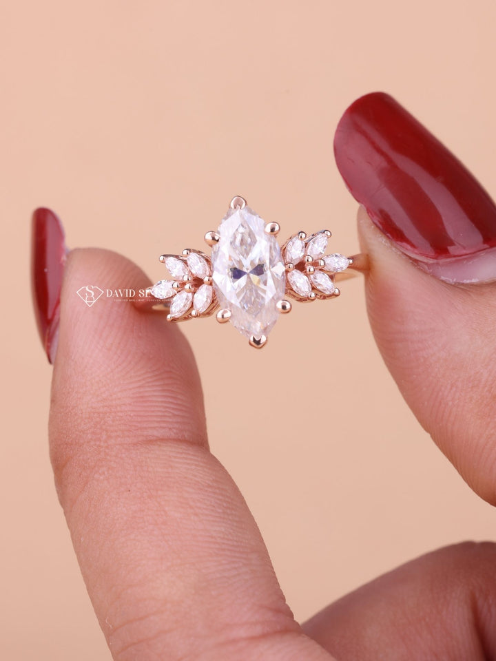 1.50CT-2.50CT Marquise Cut Moissanite Diamond Cluster Engagement Ring