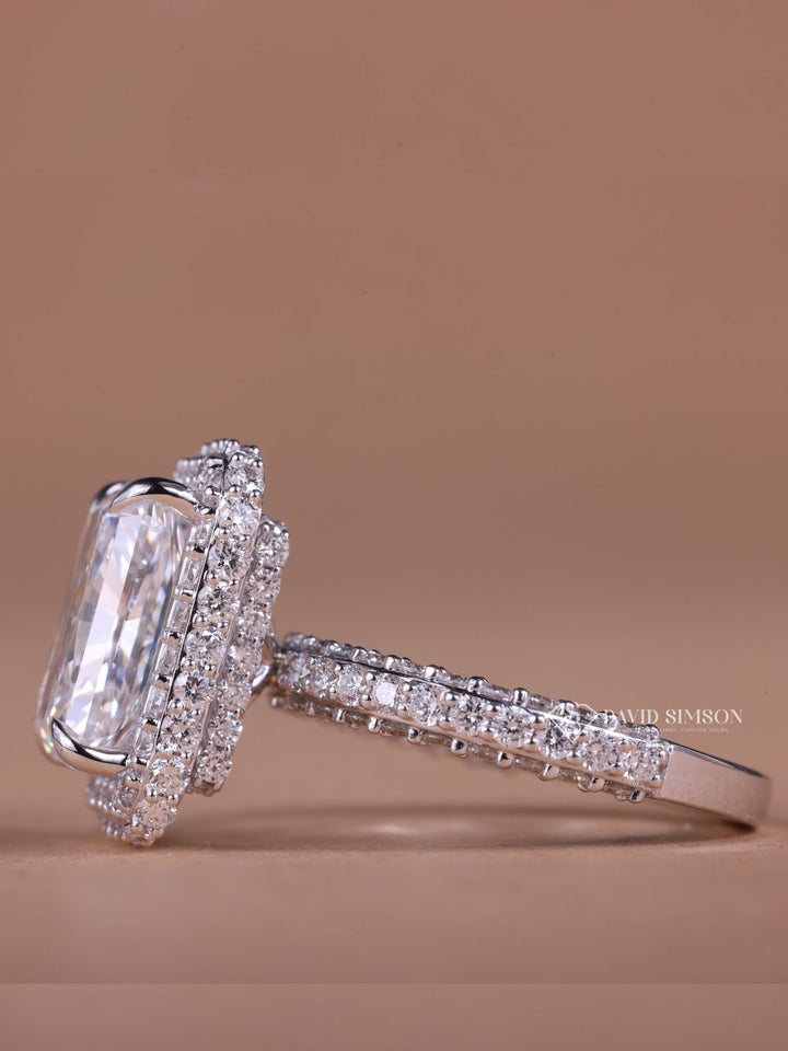 3.0CT-4.0CT Radiant Cut Moissanite Double Halo Diamond Engagement Ring