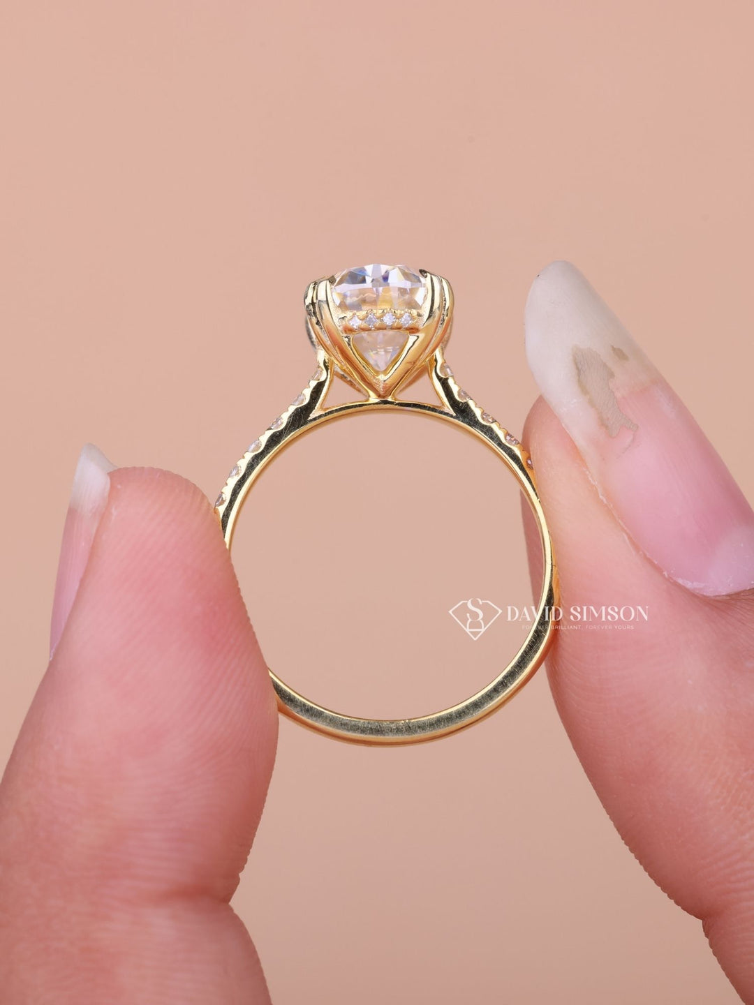 3.0CT-4.0CT Oval Cut Moissanite Hidden Halo & Pave Diamond Engagement Ring