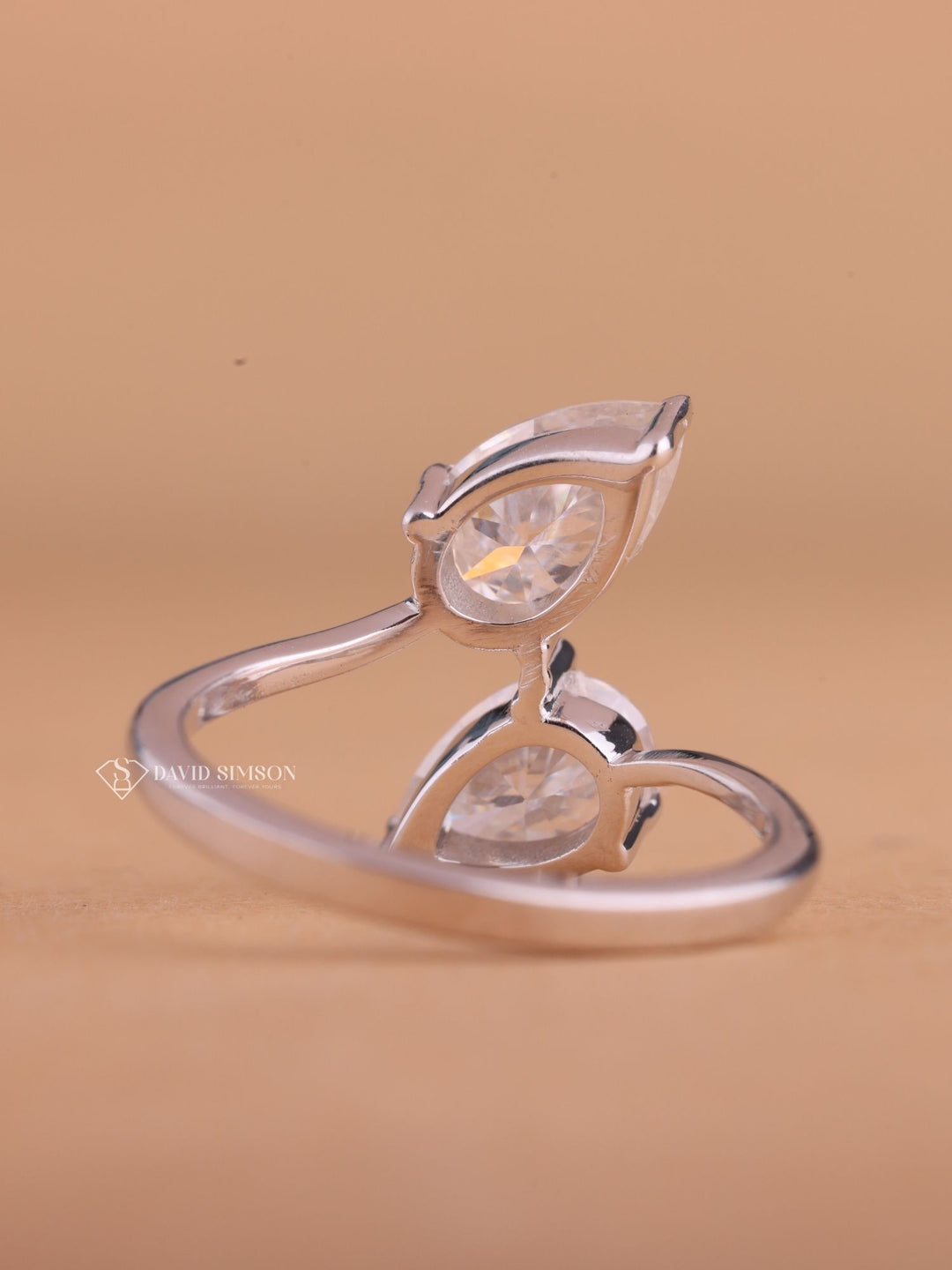 Pear Cut Moissanite Diamond Toi et Moi Open Engagement Ring for Her