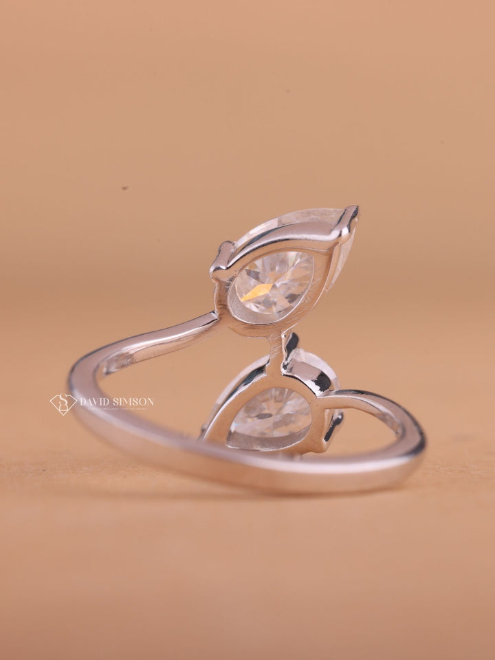 Pear Cut Moissanite Diamond Toi et Moi Open Engagement Ring for Her