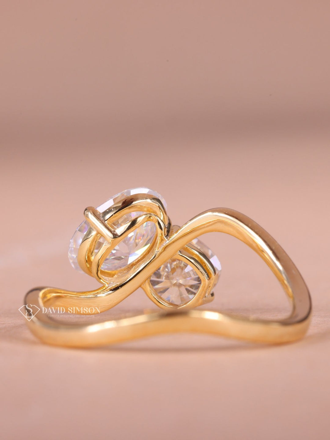 1.50CT Oval & 1.0CT Cushion Cut Moissanite Toi et Moi Diamond Engagement Ring