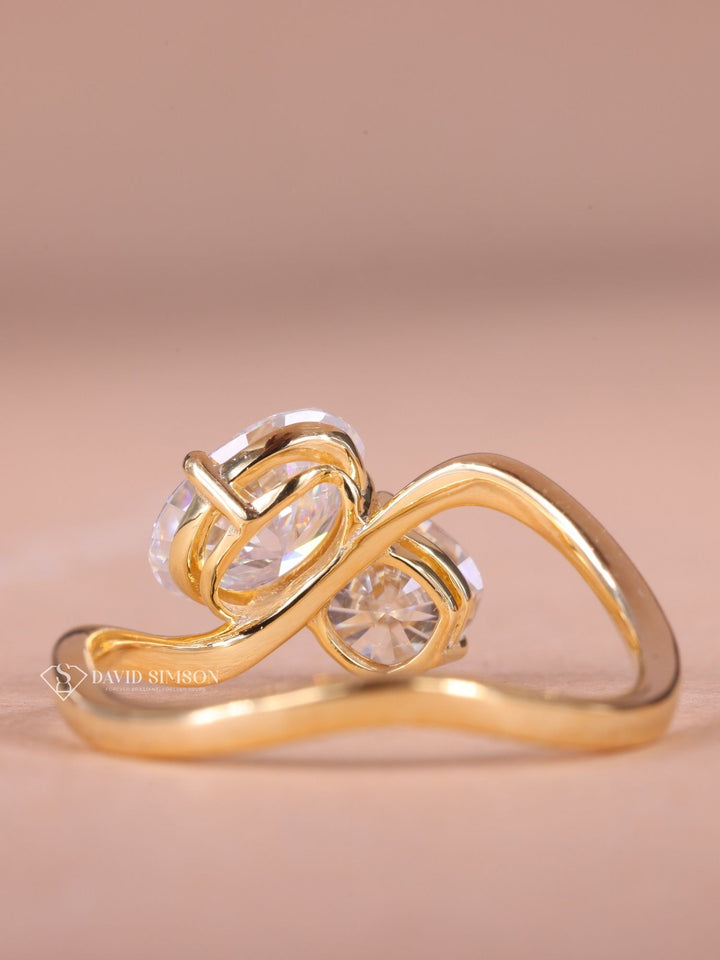 1.50CT Oval & 1.0CT Cushion Cut Moissanite Toi et Moi Diamond Engagement Ring