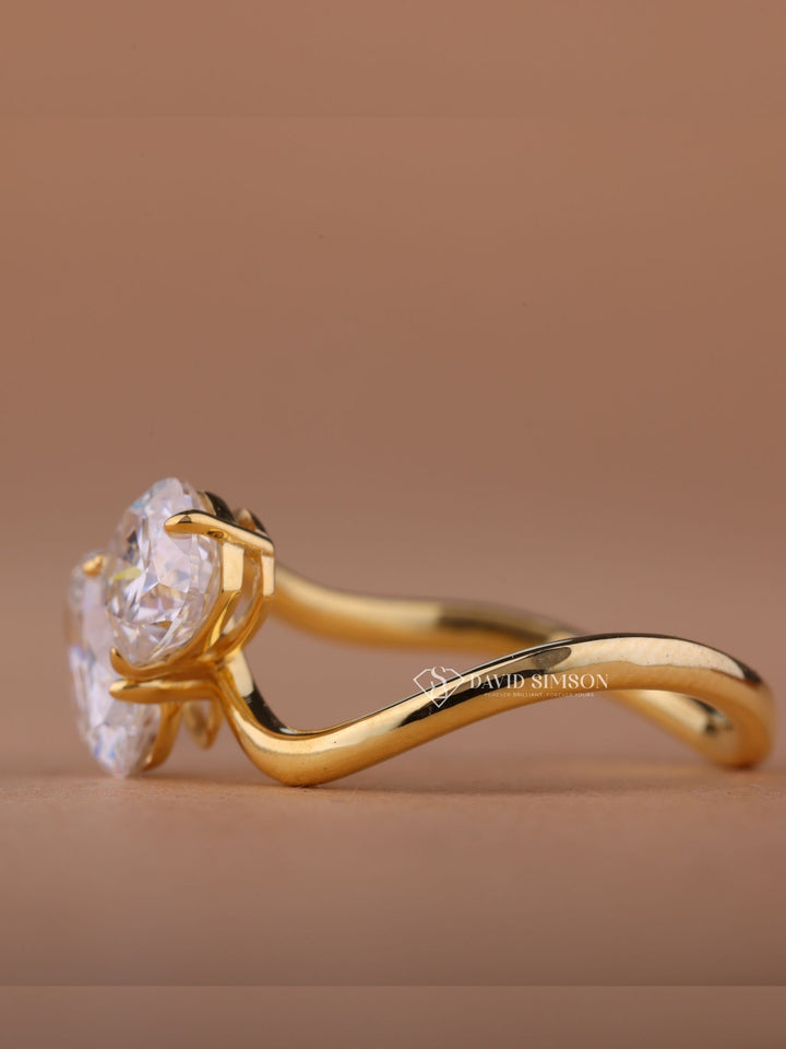 1.0CT Cushion & 2.0CT Oval Cut Moissanite Diamond Toi et Moi Engagement Ring