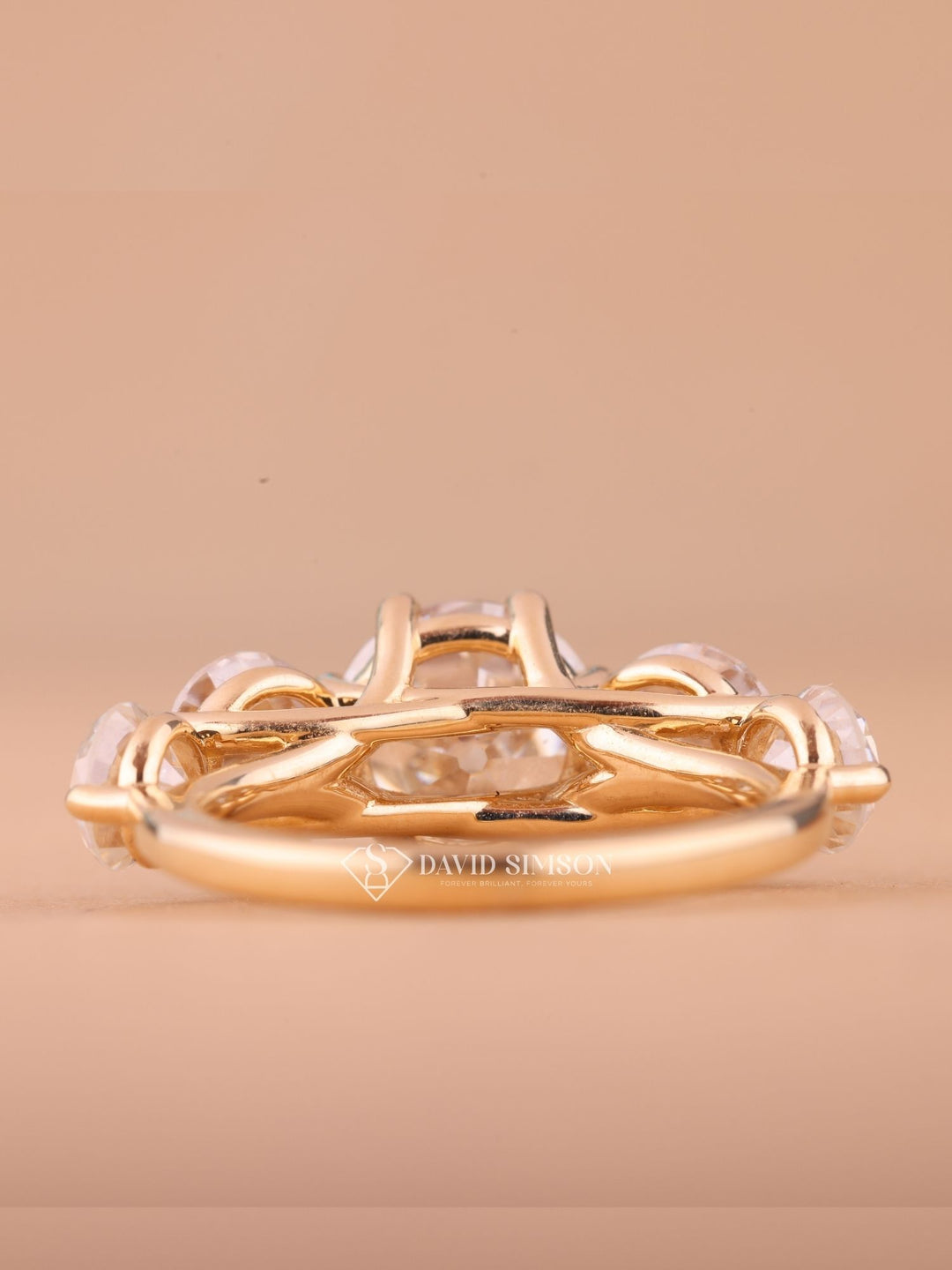 1.0CT-2.0CT Round Old Mine Cut Moissanite Diamond Five Stone Engagement Ring