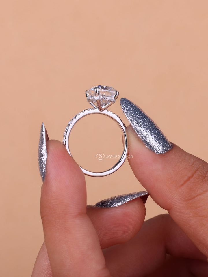 3.0CT-4.0CT Cushion Cut Moissanite Diamond Hidden Halo Engagement Ring