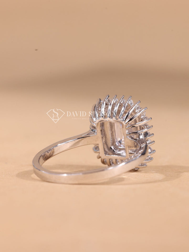 1.0CT-2.0CT Emerald Cut Moissanite Double Halo Diamond Engagement Ring