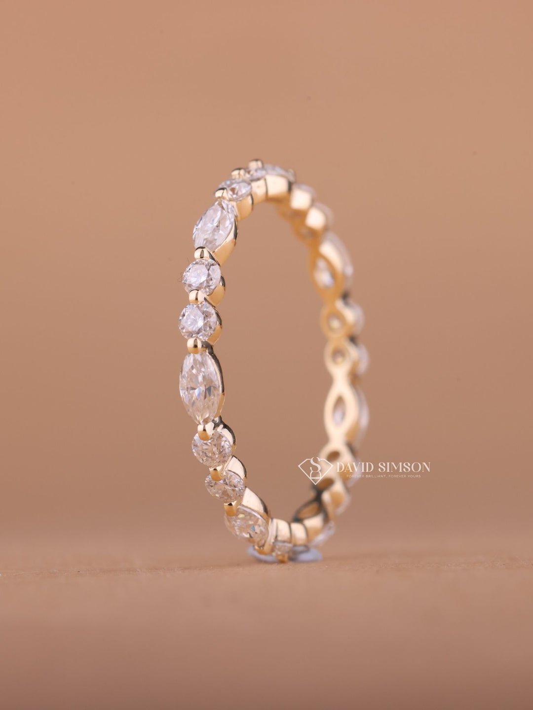 Round & Marquise Cut Moissanite Diamond Full Eternity Wedding Band