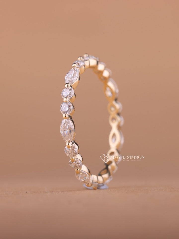 Round & Marquise Cut Moissanite Diamond Full Eternity Wedding Band