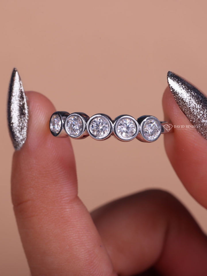 Bezel Set Round Cut Moissanite Diamond Eternity Wedding Band