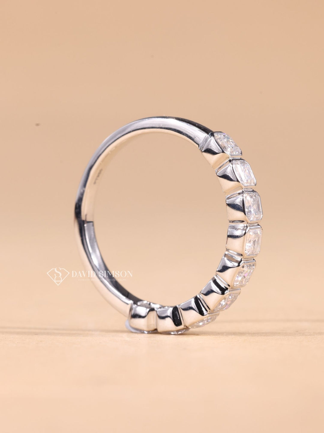 Bezel Set Asscher Cut Moissanite Diamond Half Eternity Wedding Band