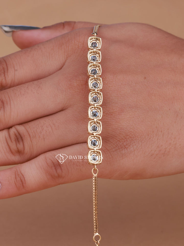 Blue Cushion Cut Moissanite Diamond Halo Bracelet for Women