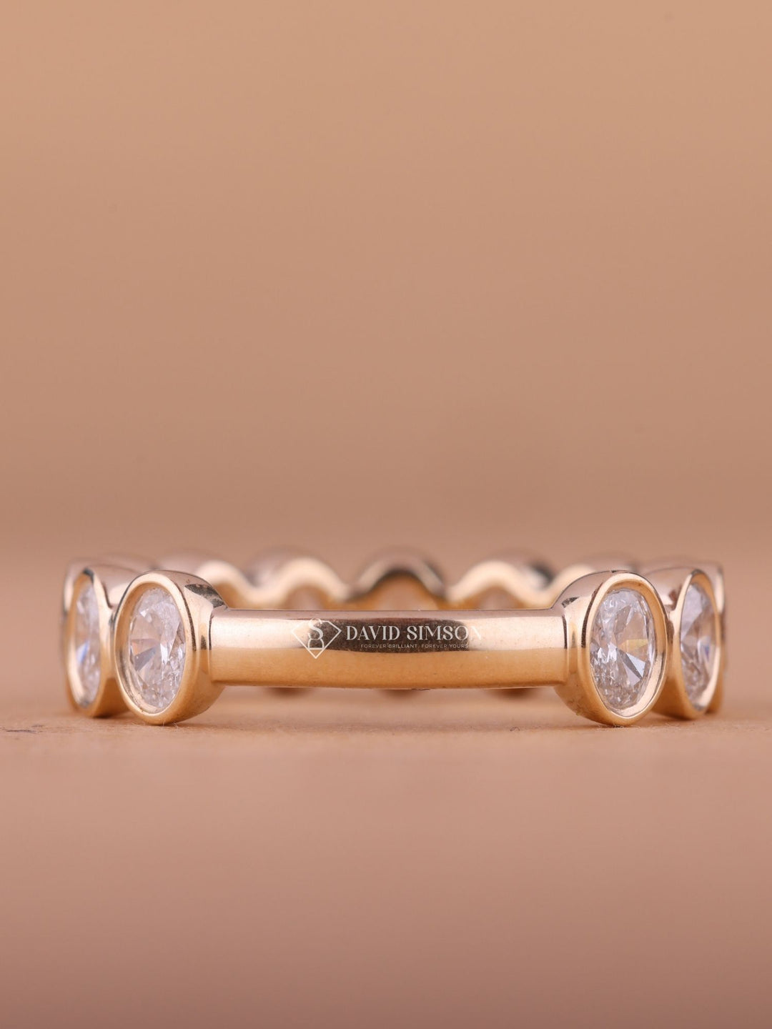 Bezel Set Oval Cut Moissanite Diamond Half Eternity Wedding Band