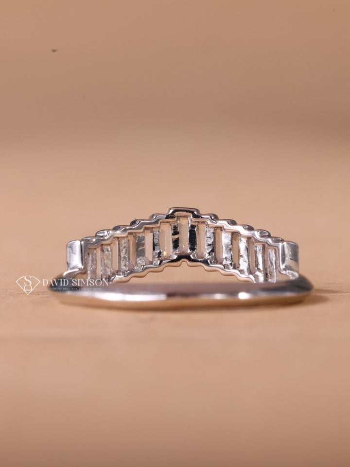 Baguette Cut Moissanite Diamond Unique Curved Wedding Band