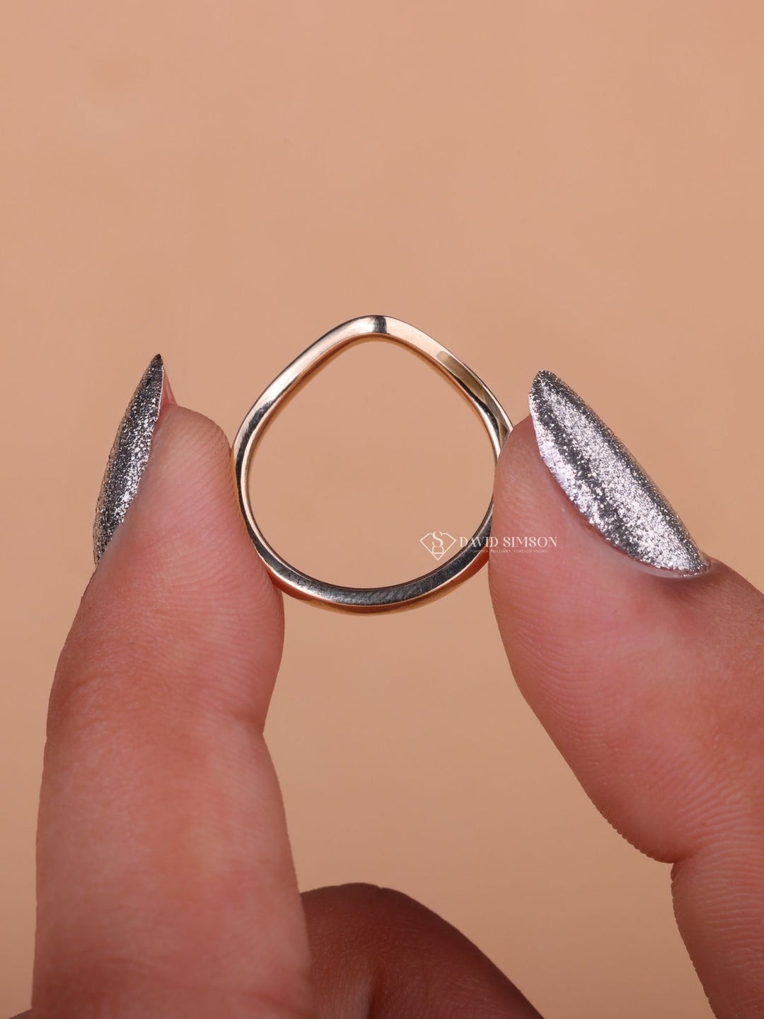 14K Yellow Solid Gold V Shape Wedding Band for Her