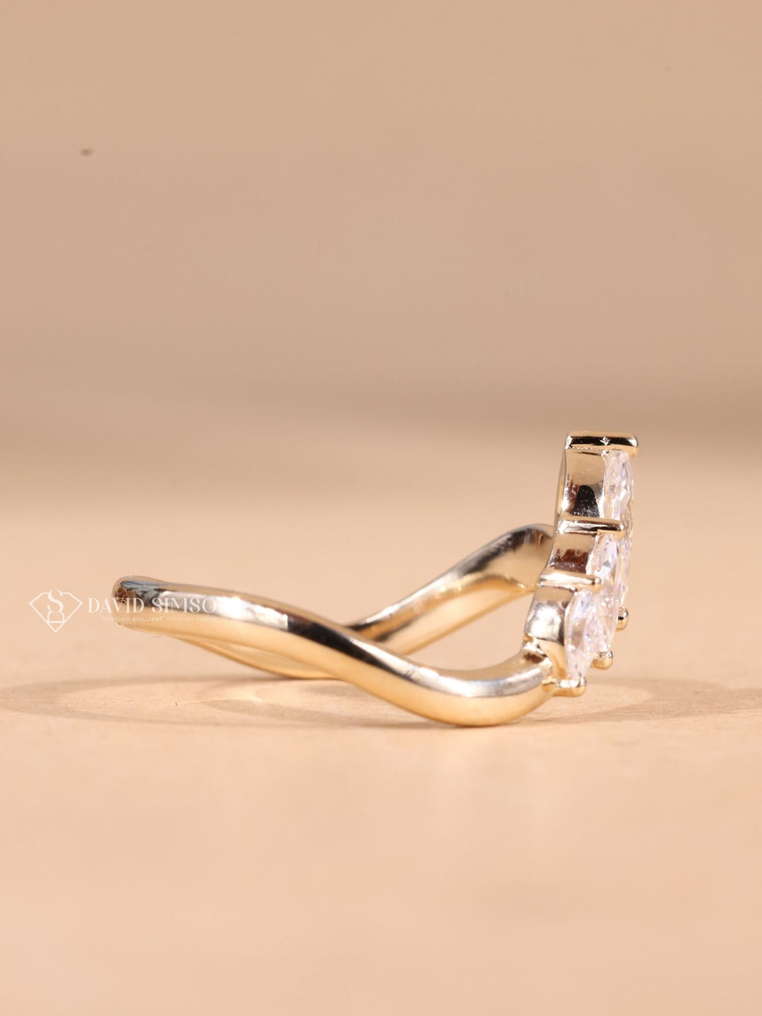 Marquise Cut Moissanite Diamond Curved Unique Wedding Band