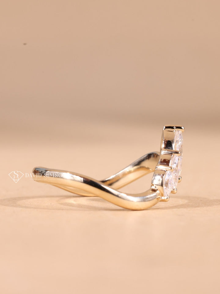 Marquise Cut Moissanite Diamond Curved Unique Wedding Band