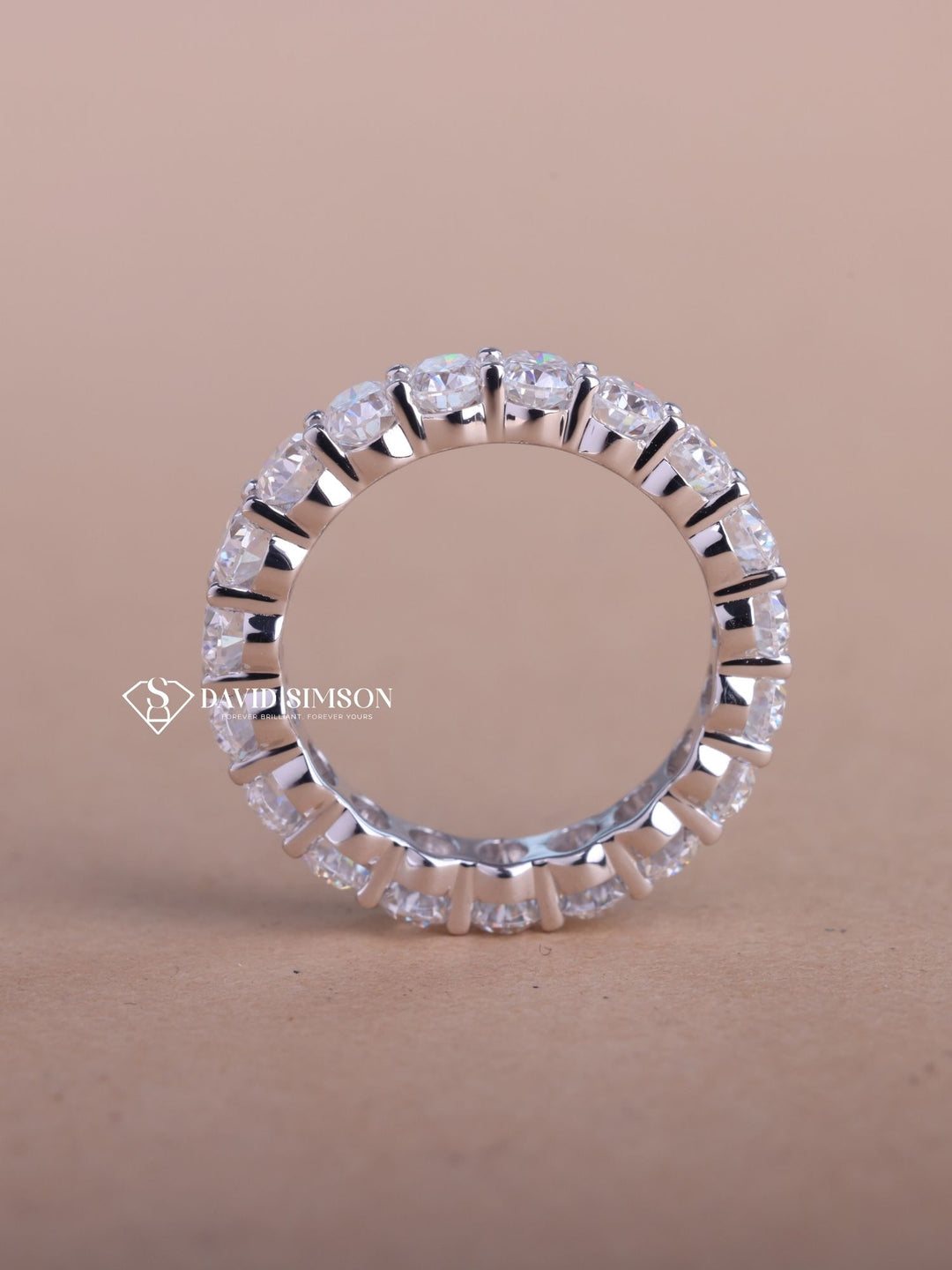 Oval Cut Moissanite Diamond Full Eternity Shared Prongs Wedding Band