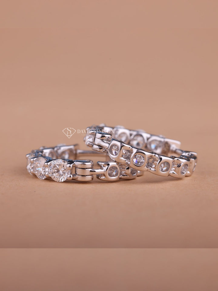 Round Cut Moissanite Diamond Hoops Earrings for Women