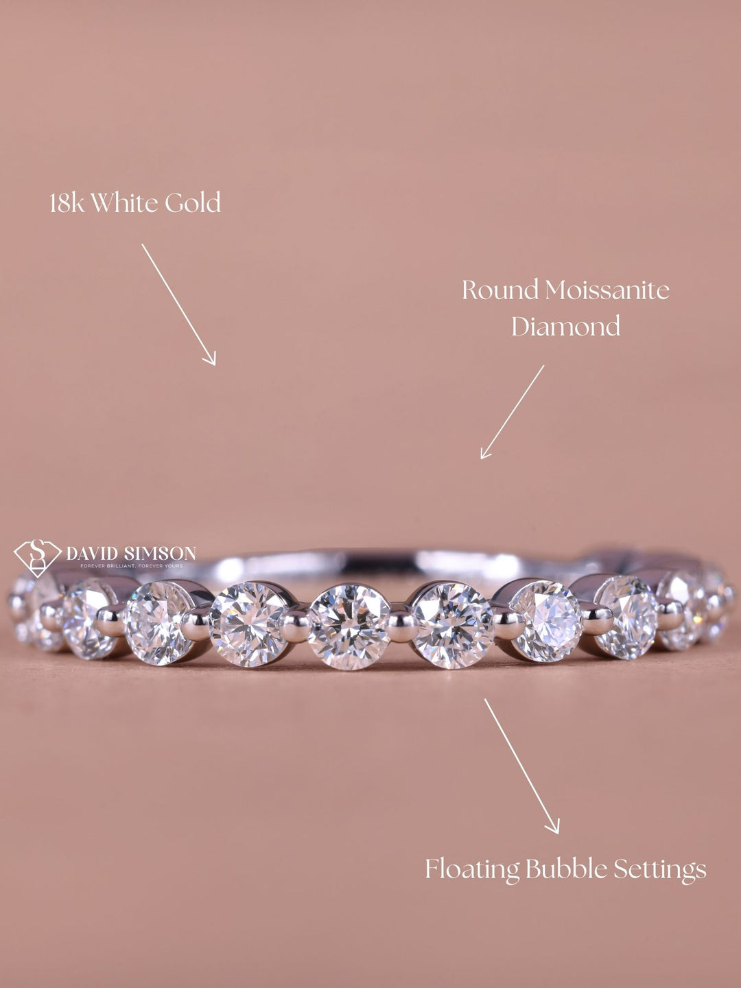 Round Cut Moissanite Diamond Half Eternity Wedding Band