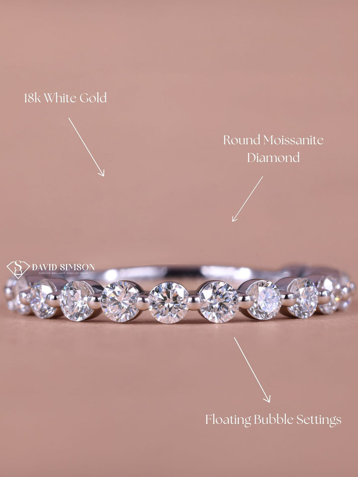 Round Cut Moissanite Diamond Half Eternity Wedding Band