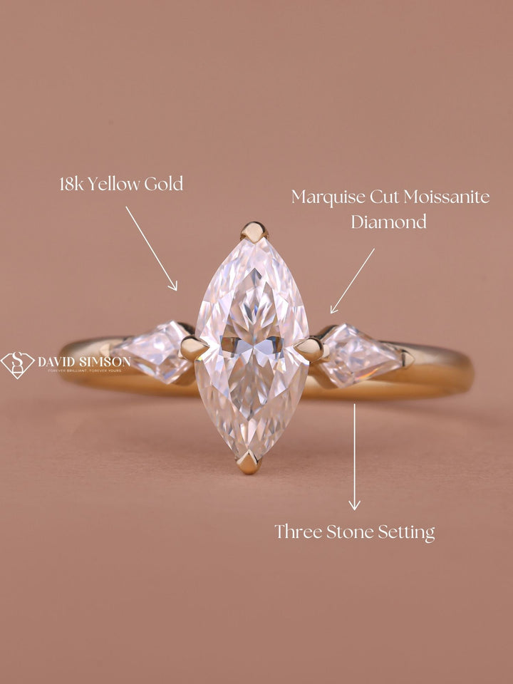 1.50CT-2.50CT Marquise Cut Moissanite Diamond Three Stone Engagement Ring