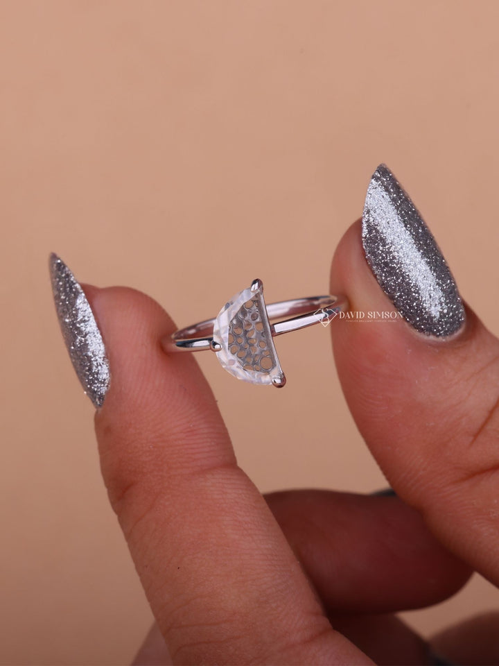 1.0CT-2.0CT Half Moon Cut Moissanite Solitaire Diamond Engagement Ring