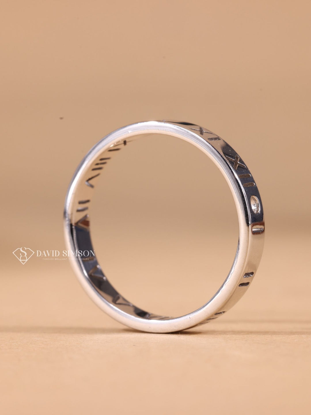 Round Cut Moissanite Diamond Plain White Gold Men's Wedding Ring