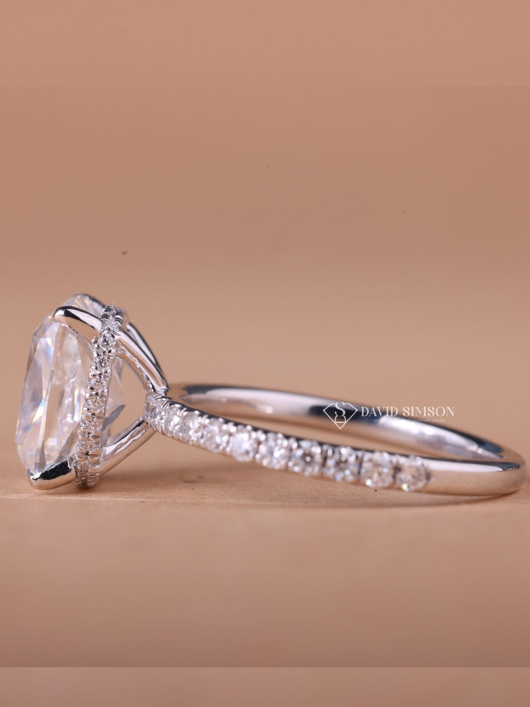 3.0CT-4.0CT Cushion Cut Moissanite Diamond Hidden Halo Engagement Ring