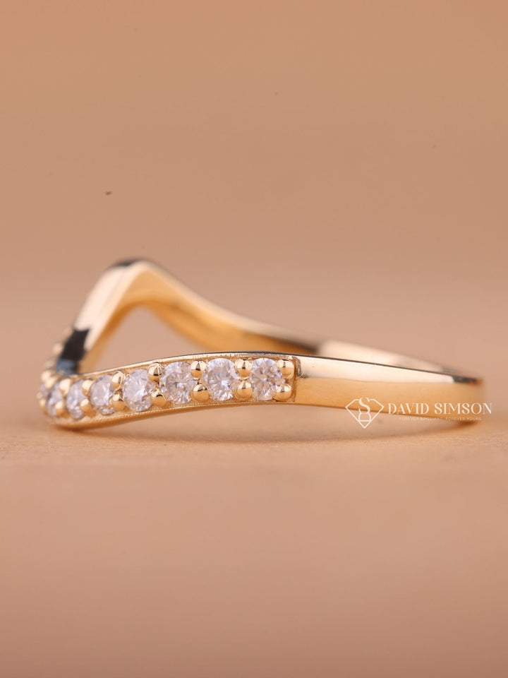 Round Cut Moissanite Diamond Half Eternity Waves Wedding Band