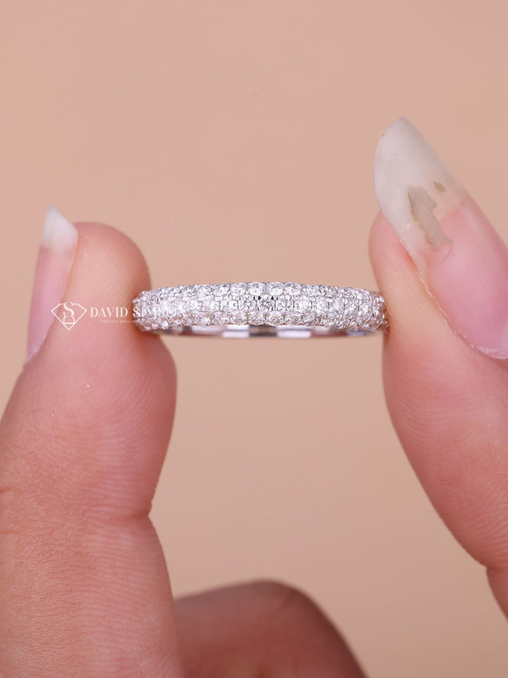 Round Cut Moissanite Diamond Half Eternity Micro pave Wedding Band
