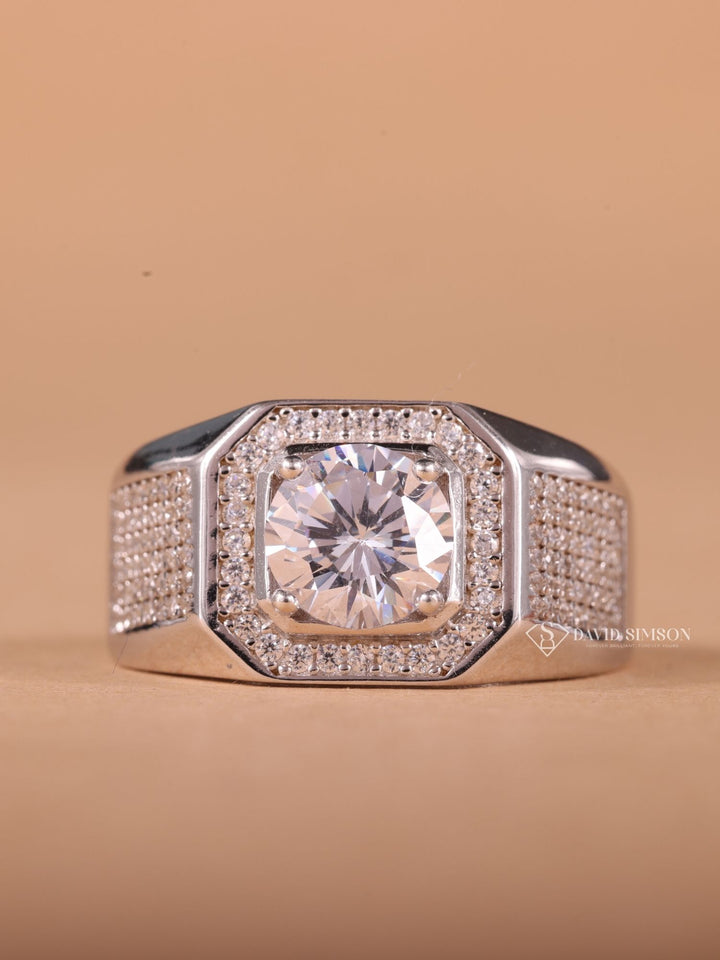 Round Cut Moissanite Diamond Halo Men's Wedding Ring