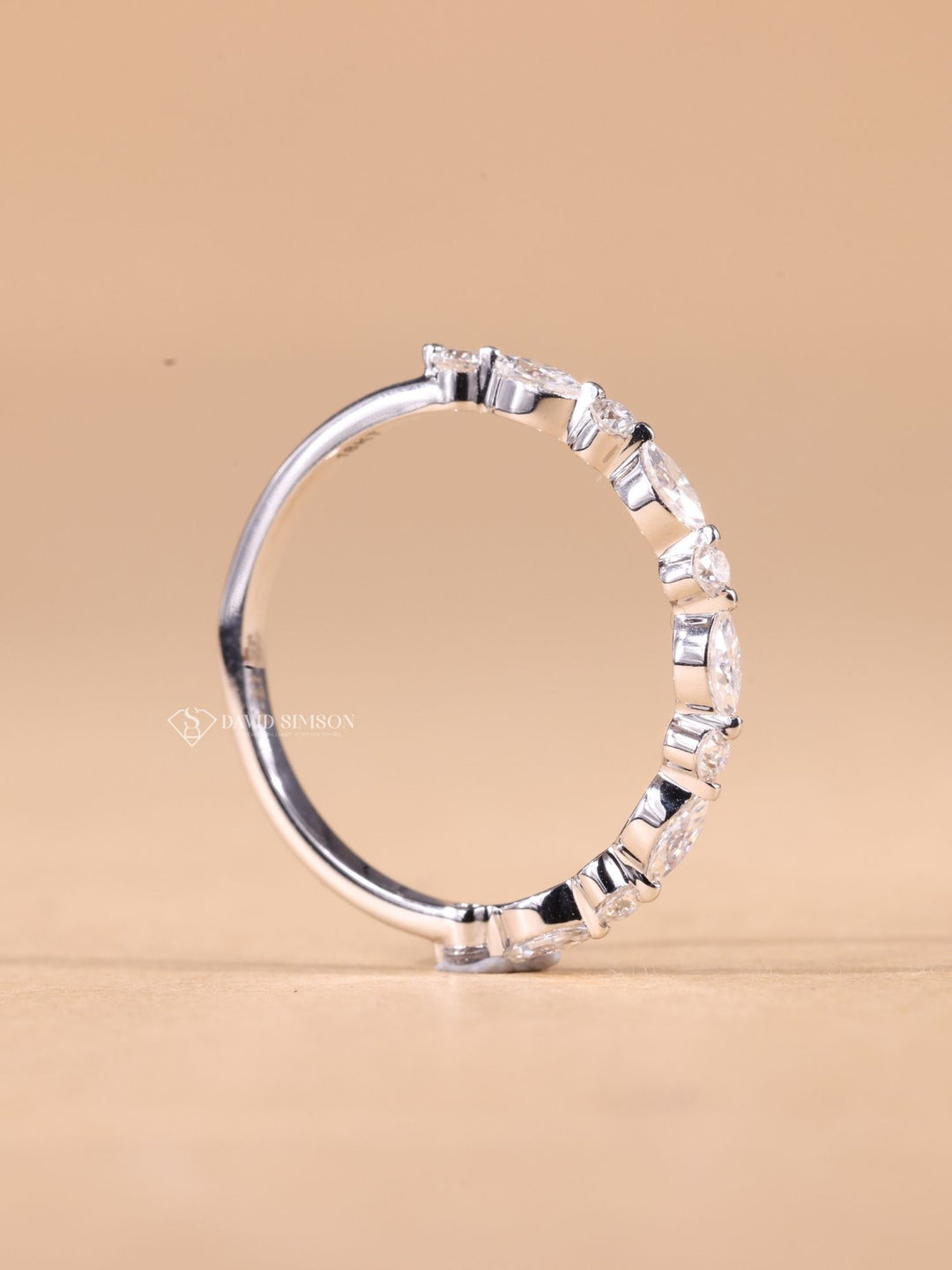 Round & Marquise Cut Moissanite Diamond Half Eternity Wedding Band