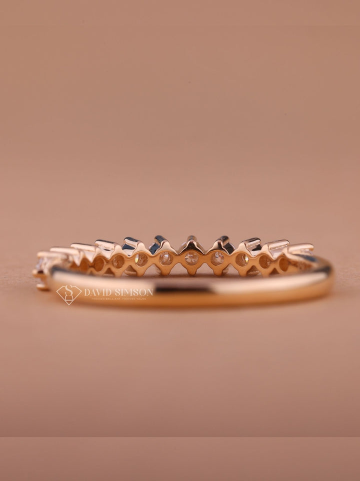 Round Cut Moissanite Diamond Half Eternity Wedding Band in 14K Gold