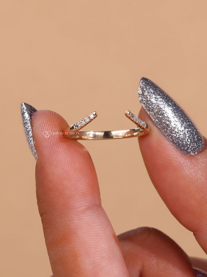 Round Cut Moissanite Diamond Open Curved Stacking Wedding Band