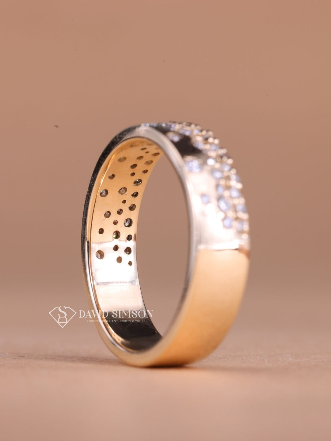 Round Cut Moissanite Diamond Flush Setting Wedding Band