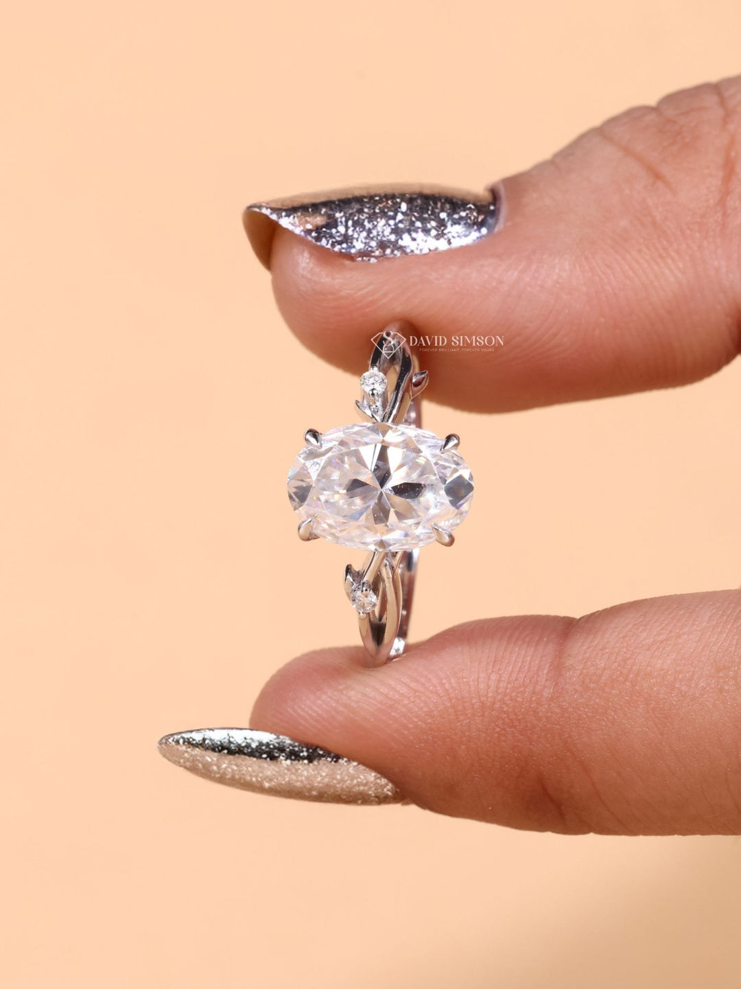 1.50CT-2.50CT Oval Cut Moissanite Nature Inspired Diamond Engagement Ring