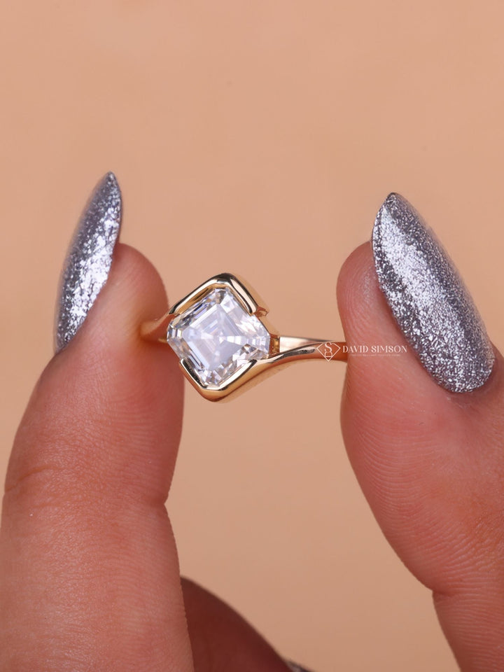 2.50CT-3.50CT Asscher Cut Moissanite Bypass Diamond Engagement Ring