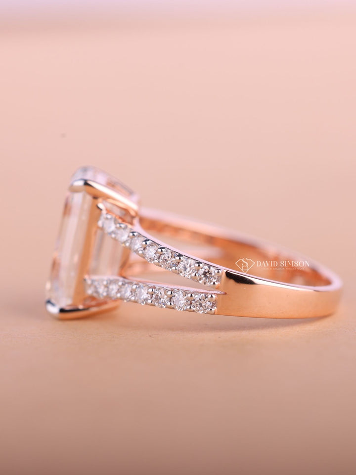 4.0CT-6.0CT Emerald Cut Moissanite Diamond Shank Engagement Ring