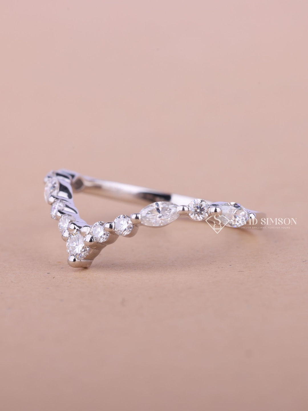 Round & Marquise Cut Moissanite Curved Diamond Wedding Band