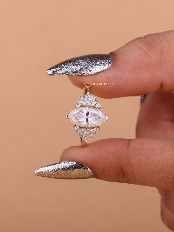 3.0CT-4.0CT Marquise Cut Moissanite Diamond Cluster Engagement Ring