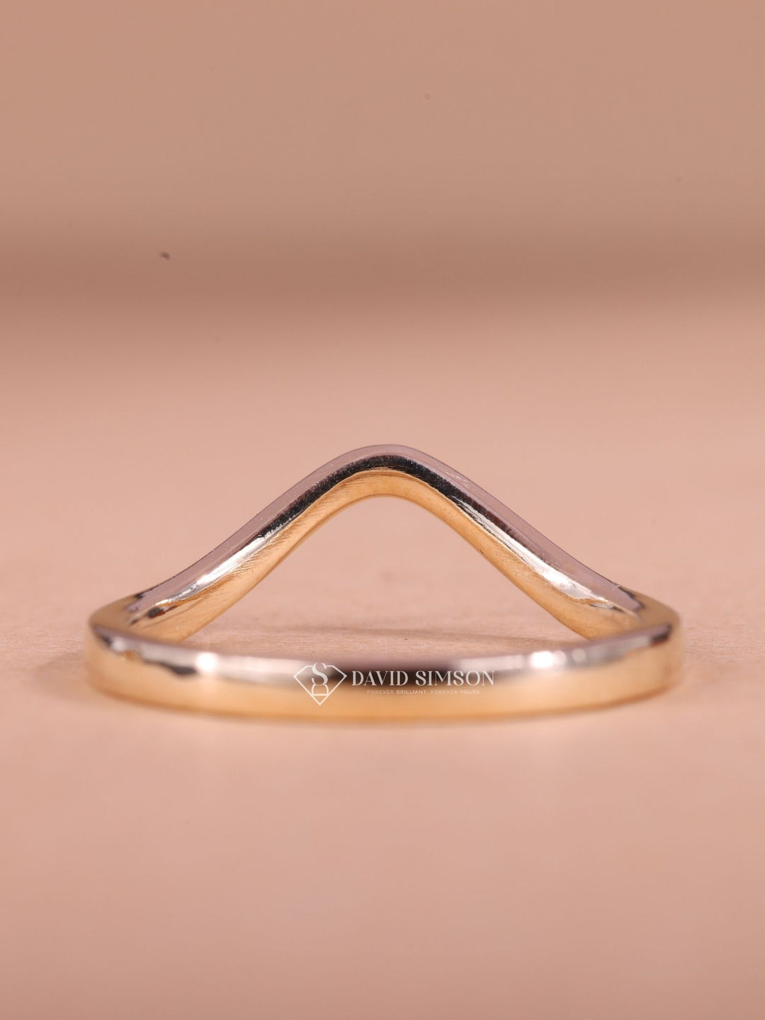 14K Yellow Solid Gold V Shape Wedding Band for Her
